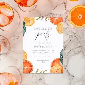Amore al primo Spritz Invito per la doccia nuziale / Invito Aperol Spritz / Invito Aperol agli agrumi acquerello / Aperol Spritz Card A02