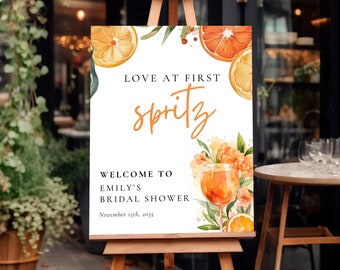 Love at First Spritz Bridal Shower Welcome Sign | Aperol Spritz Welcome Sign | Cocktail Bridal Shower Welcome | Citrus Aperol Sign A34