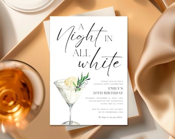A Night in All White Birthday Party Invitation | All White Celebration Card | A Night in All White Event Invitation A58