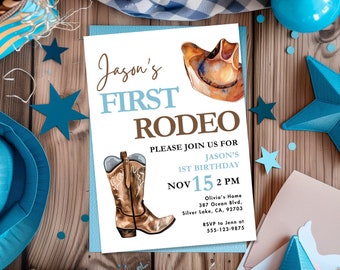 First Rodeo Birthday Invitation: Western Cowboy Boots (Canva Template)