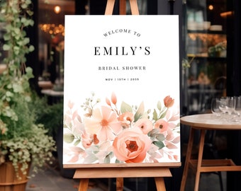 Peach Floral Bridal Shower Welcome Sign (Digital Download) A33