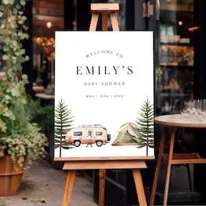 Un piccolo camper è in arrivo Baby Shower Welcome Sign / Camper Baby Shower Welcome Sign / Camping Forest Baby Shower Sign A17