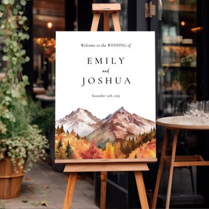 Herbst-Hochzeits-Willkommens-Schild | Herbst Berge Hochzeit Willkommensschild | Elegante Herbst Hochzeit Zeichen | Herbst Hochzeit Willkommensschild