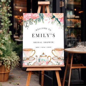 Bridal Tea Party Welcome Sign | Tea Party Bridal Shower Welcome Sign | Floral Tea Party Watercolor Sign | Tea Party Welcome Sign A21