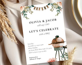 BBQ Couples Shower Invitation: Editable Canva Template (Printable File)
