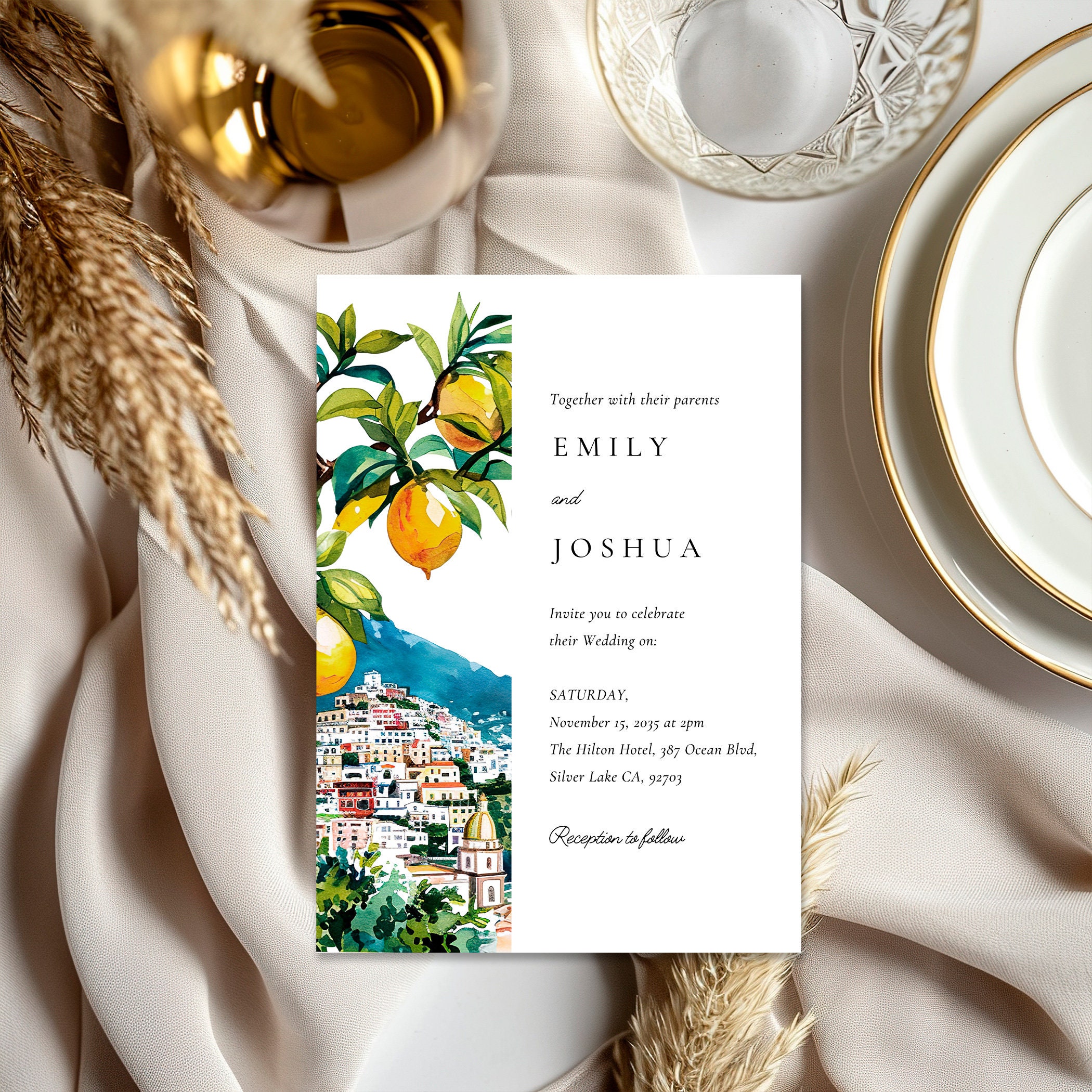 Lemon Citrus Amalfi Coast Wedding Invitation (canva Template) A52 - Etsy