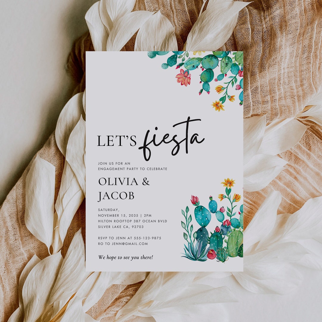 Let's Fiesta Engagement Party Invitation | Cactus Mexican Fiesta ...