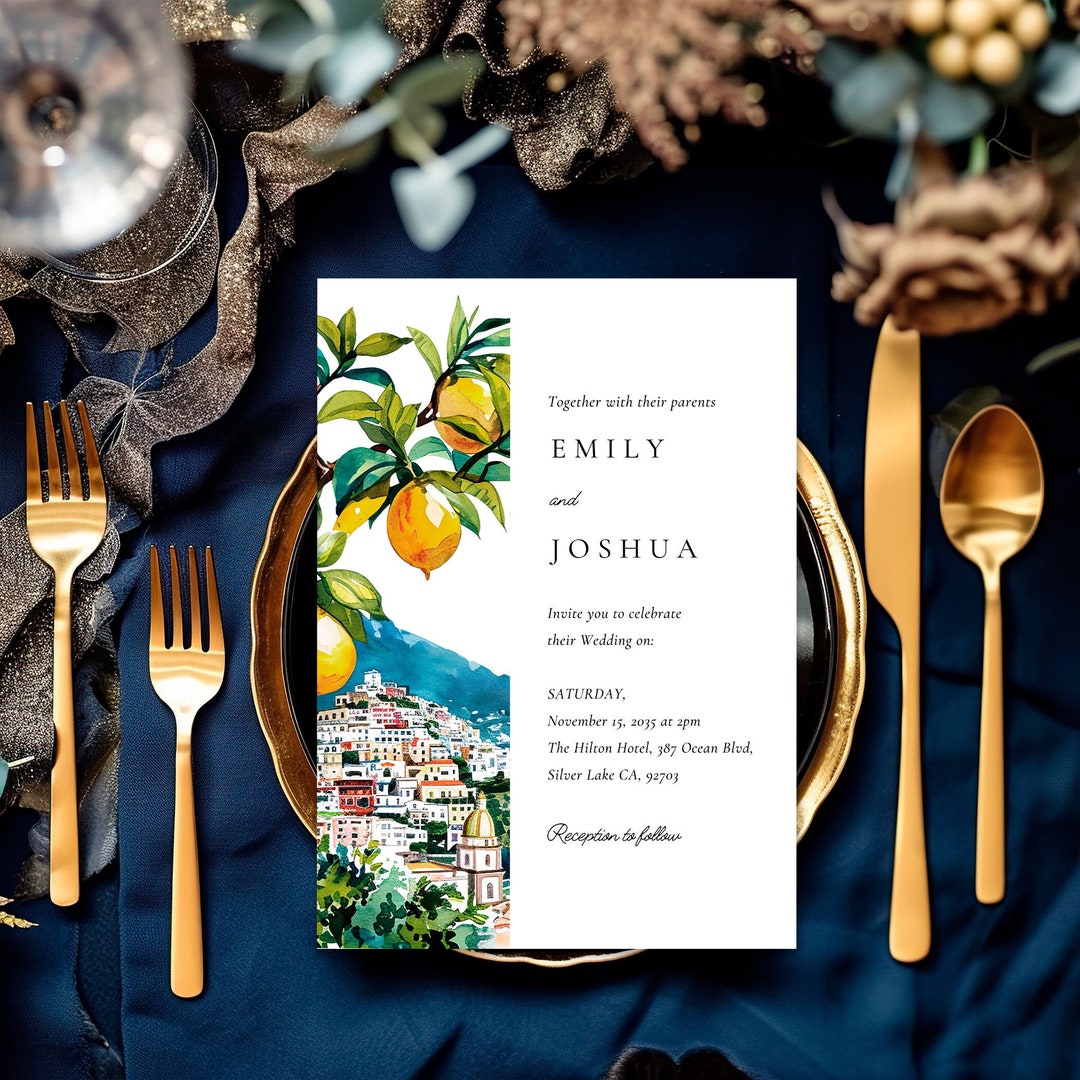 Lemon Citrus Amalfi Coast Wedding Invitation (canva Template) A52 - Etsy