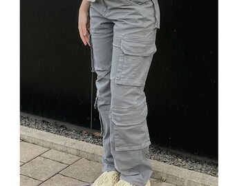 Vintage Cargo Pants Baggy Jeans Women Fashion 90s Streetwear Pockets Wide Leg High Waist Straight Y2k