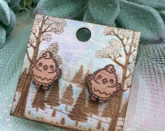 Hatching Chick Cherry Wood Earrings