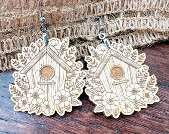 Unfinished Wood Birdhouse Earrings