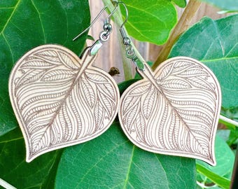 Unfinished Wood Leaf Earrings