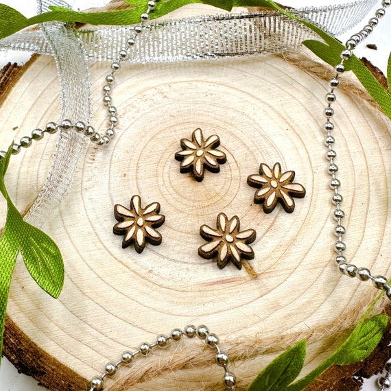 Mini Daisy Wood Earrings Blanks - Plain Floral Charm for Crafting