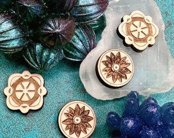 Abstract Art Deco or Starburst Wood Earring Cabochons