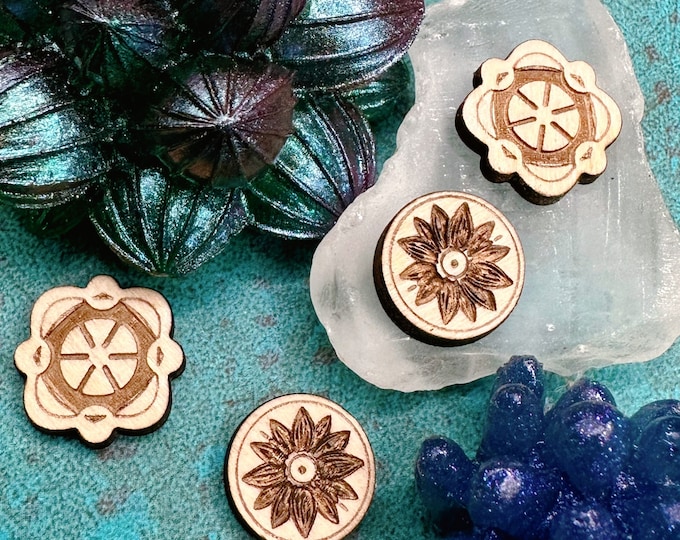 Abstract Art Deco or Starburst Wood Earring Cabochons