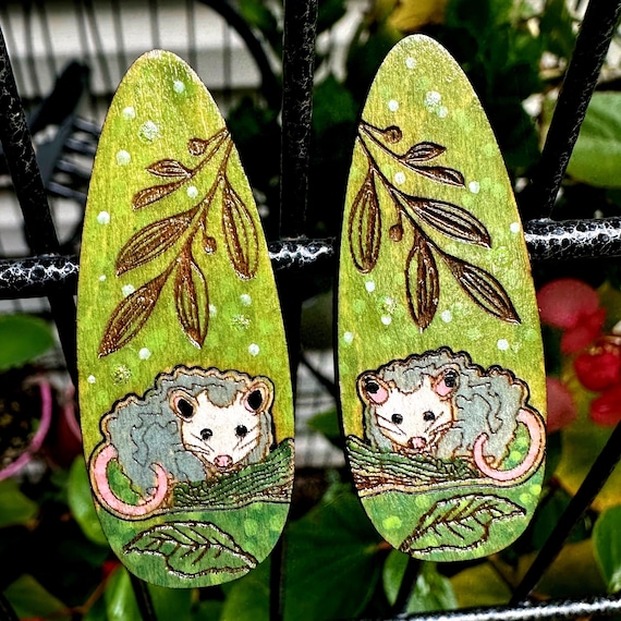 Opossum Hair Clips for Playing Dead in Style – Hand Painted Wooden Possum Barrettes