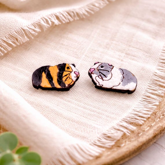 Guinea Pig Stud Earrings – Hand-Painted to Match Your Pet
