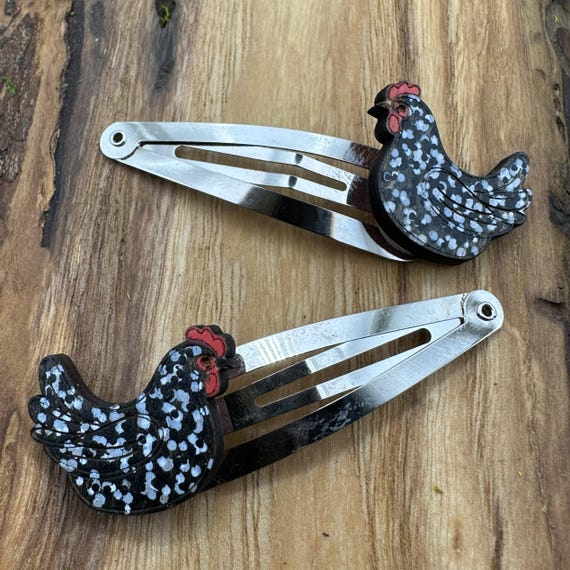 Speckled Chicken Hair Clips, Hand-Painted Wood (Custom Colors Available)