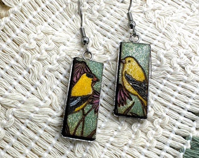 Goldfinch Dangle Stainless Steel Bezel Earrings with French Hooks