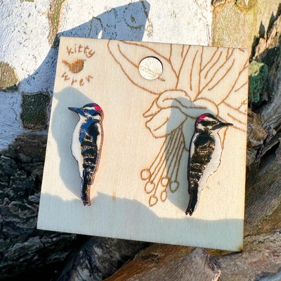 Downy Woodpecker Stud Earrings