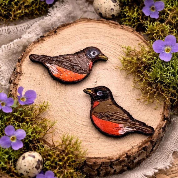 Nature Lover Wooden Earrings, American Robin Studs (Hand-Painted)