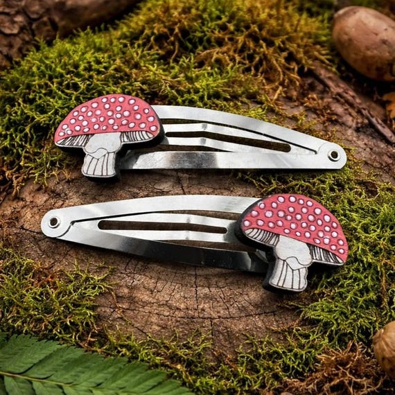 Mushroom Hand-painted Hair Clip