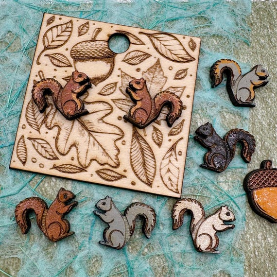 Squirrel Earrings in a wood giftbox