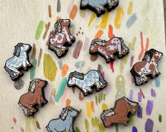 Custom Hand-Painted Pony Earrings in a Gift Box – with Bonus Horse & Sunflower Wood Stickers