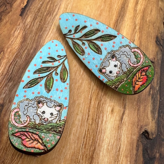 Opossum Hair Clips –  Trash Goblin Era Wooden Possum Barrettes