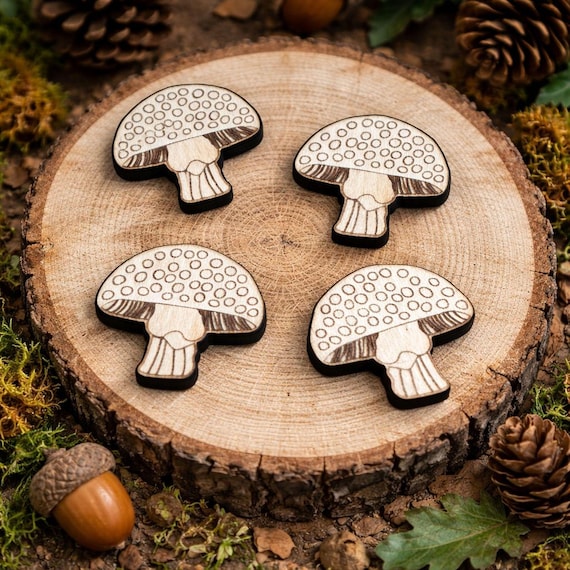 Spotted Mushroom Wood Pieces