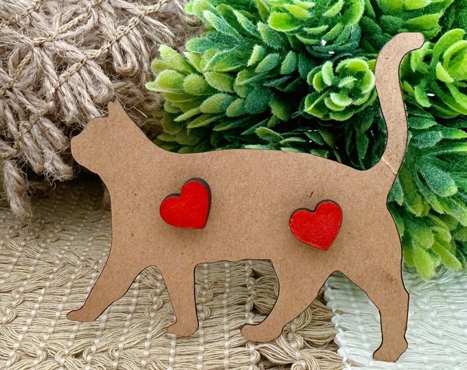 Cherry wood or painted red simple heart earrings