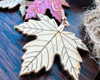 Unfinished Wood Maple Leaf Earrings