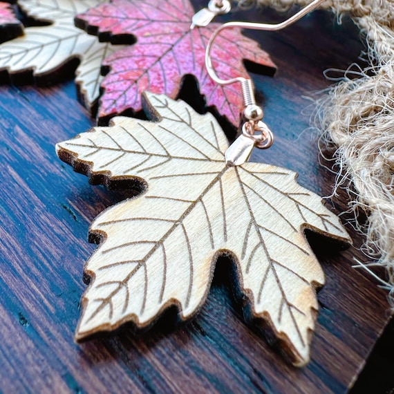 Maple Leaf Earrings: Laser Cut Wood Blanks - Ready to Customize