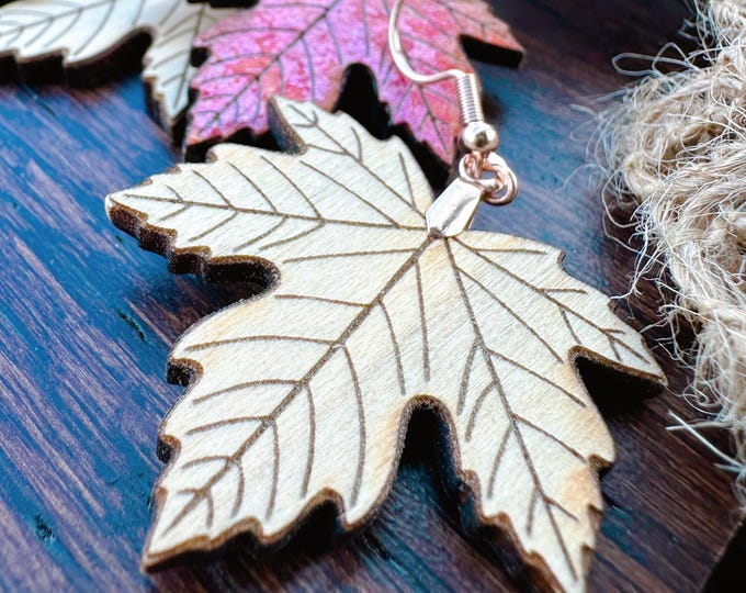 Unfinished Wood Maple Leaf Earrings