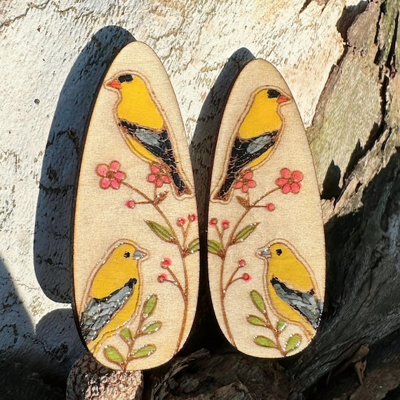 Goldfinch Hair Clips – Hand-Painted Wood Barrettes