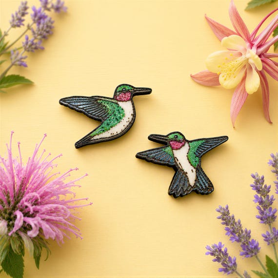 Ruby-Throated Hummingbird Earrings | Hand Painted Bird Studs