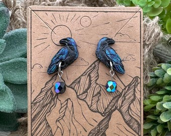 Crow Wood and Czech Glass Earrings