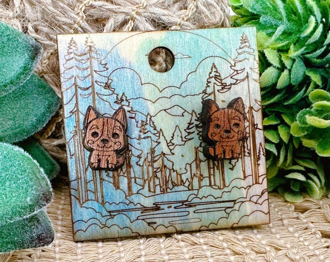 Australian Cattle Dog Cherry Wood Stud Earrings