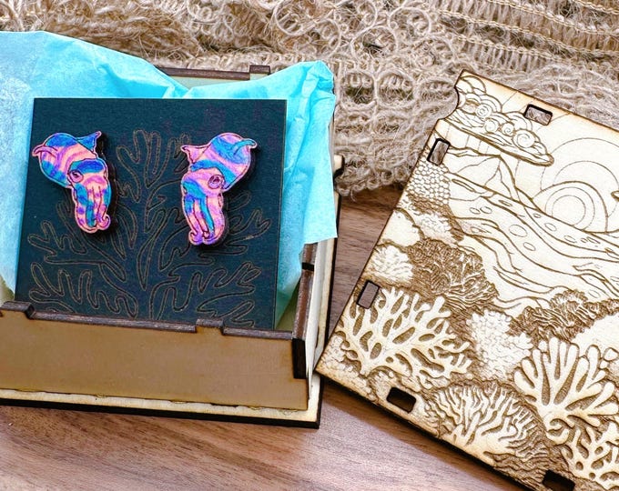 Featured listing image: Cuttlefish Earrings in a wood gift box