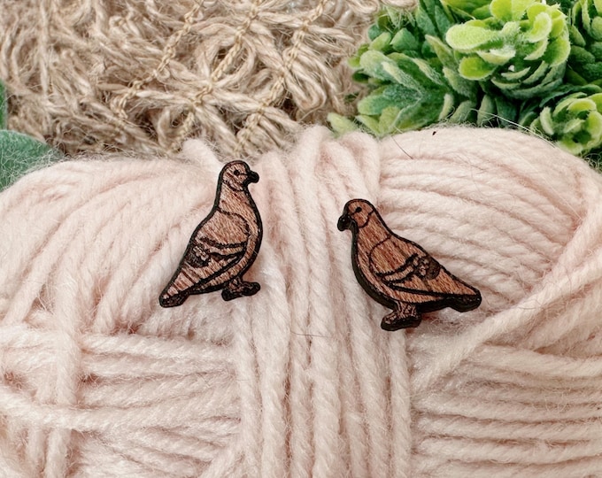 Cherry wood dove stud earrings