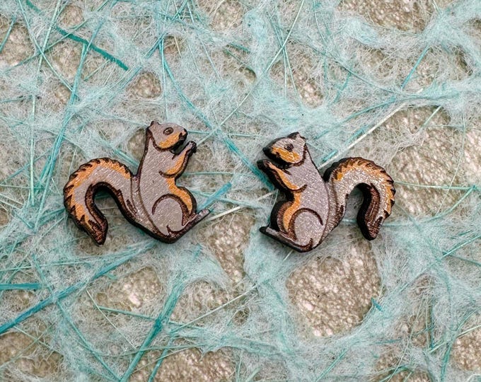 Squirrel Earrings in a wood giftbox