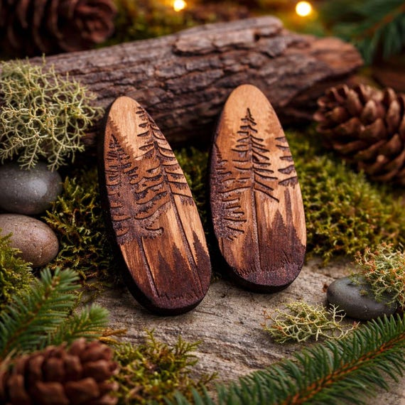 Nature-Inspired Cherry Wood Hair Clip, Pine Forest (2 inch Barrette)