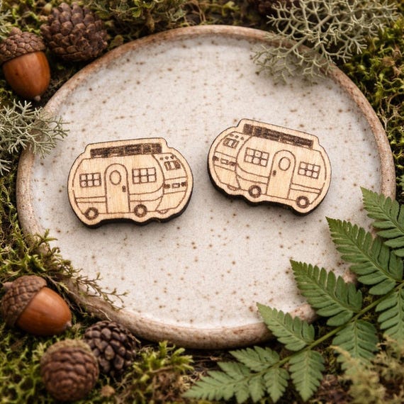 Vintage Camper Wood Studs - DIY Earrings or Craft Supplies