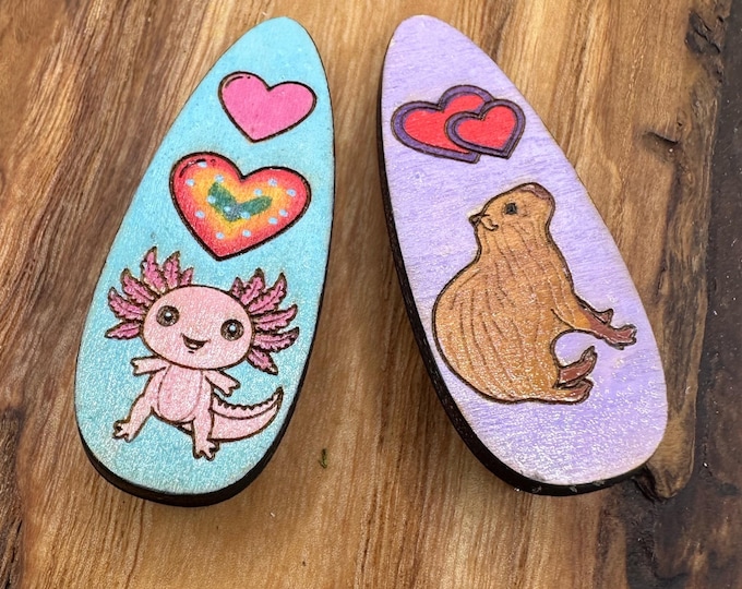 Axolotl and Capybara hair Clips Handmade