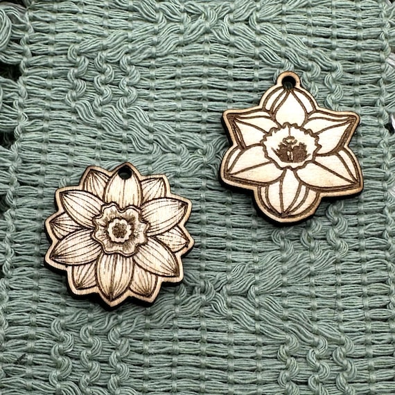 Daffodil Wood Charms for Jewelry Crafting