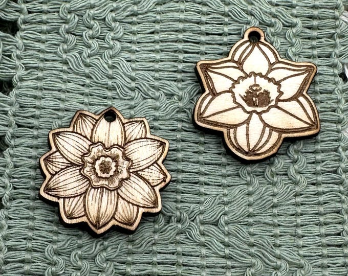 Daffodil Wood Charms for Jewelry Crafting