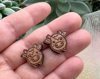 Cute Cow Cherry Wood Earrings