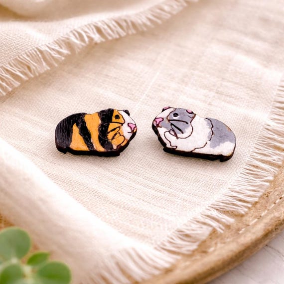 Guinea Pig Stud Earrings – Hand-Painted to Match Your Pet