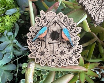 Dainty Bluebird Earrings in a wood gift box