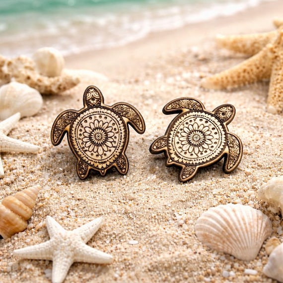 Laser Cut Wood Sea Turtle Jewelry Blanks or Unfinished Stud Earrings